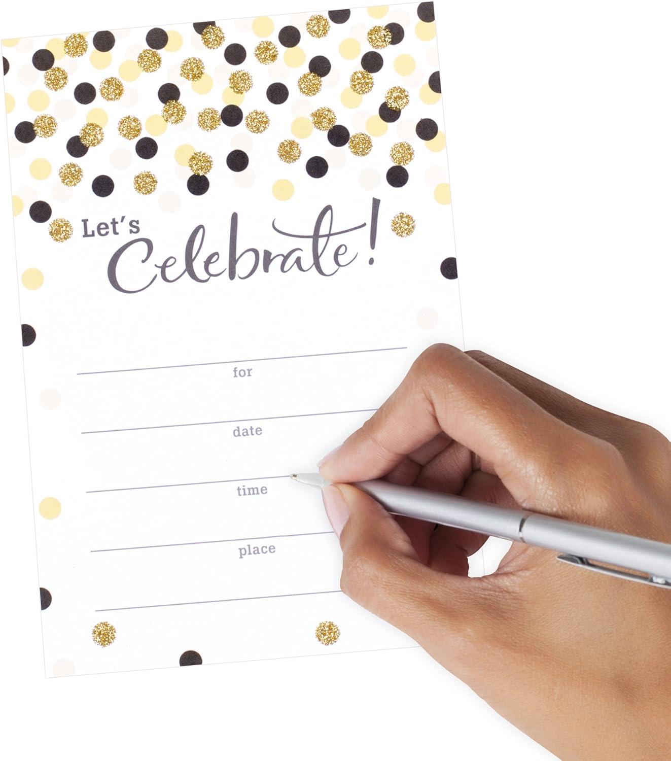 imageHallmark Party Invitations Lets Celebrate with Gold and Black Dots Pack of 20