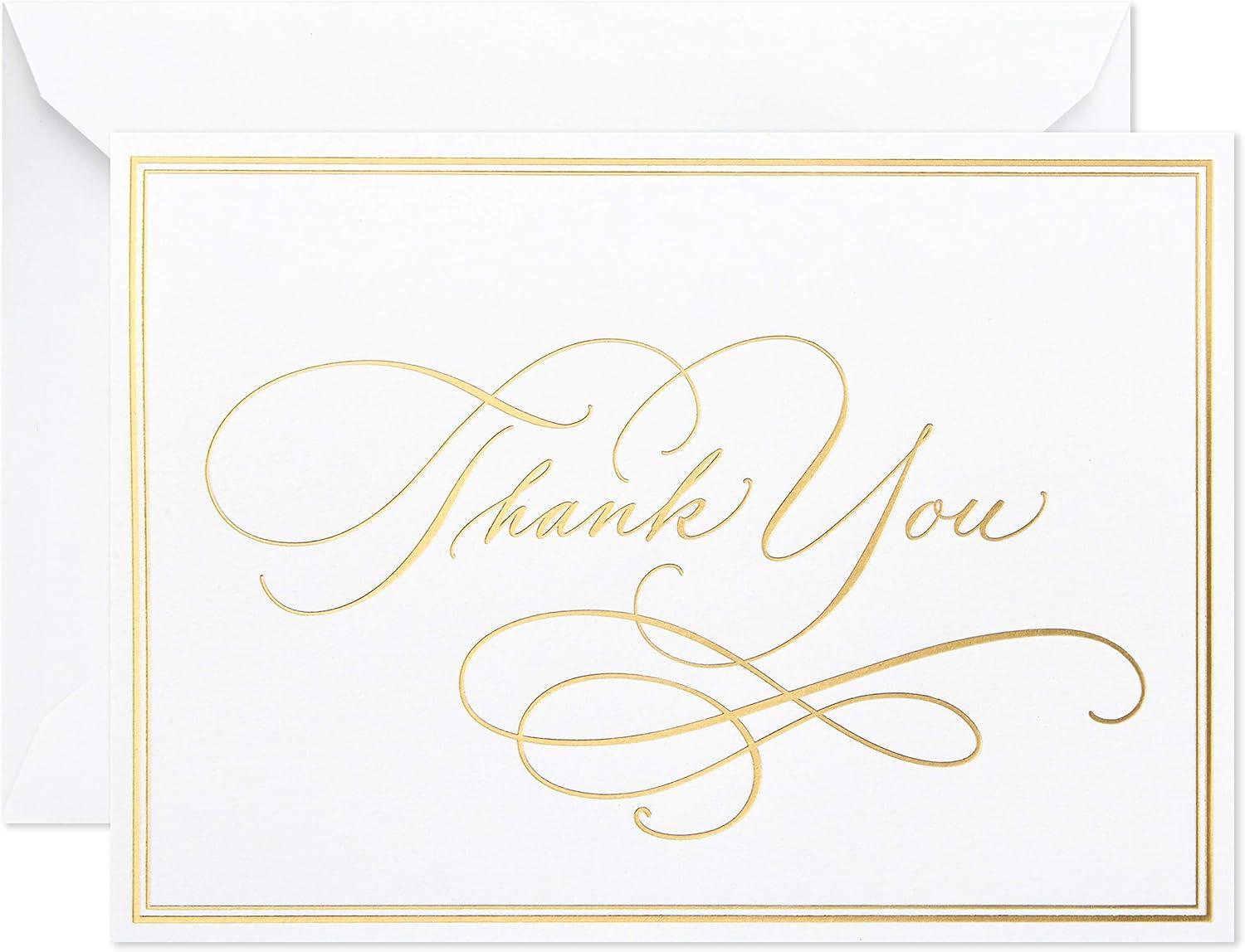 imageHallmark Thank You Cards Assortment Gold Foil Scroll 50 Thank You Notes with Envelopes for Wedding Bridal Shower Baby Shower Business Graduation