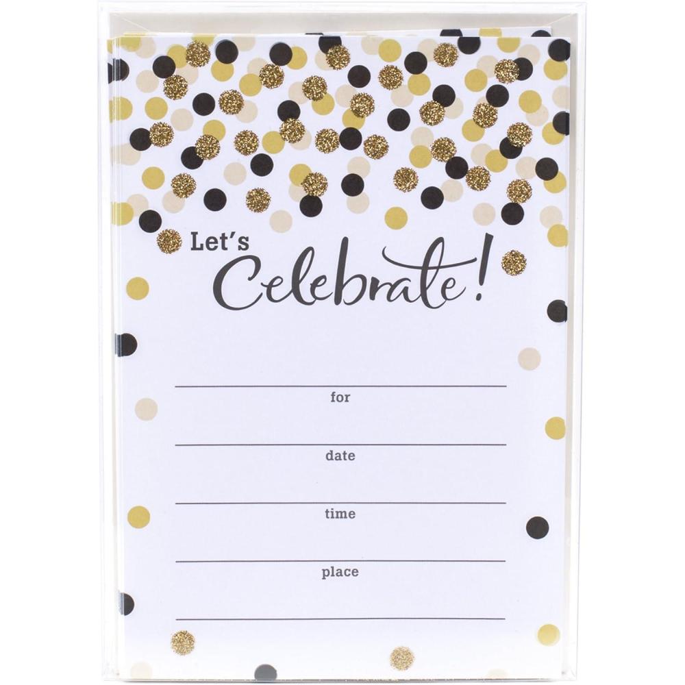 imageHallmark Party Invitations Lets Celebrate with Gold and Black Dots Pack of 20