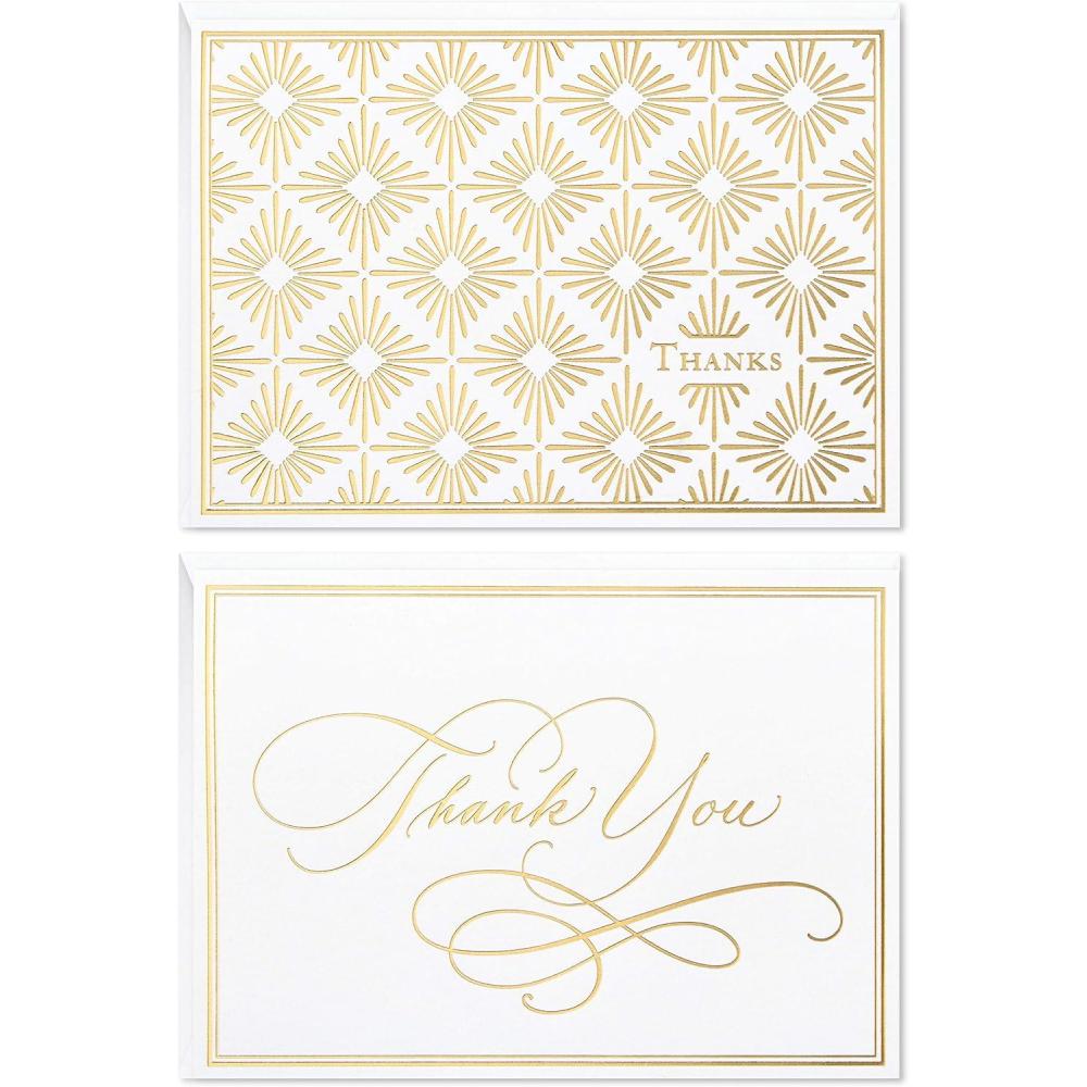 imageHallmark Thank You Cards Assortment Gold Foil Scroll 50 Thank You Notes with Envelopes for Wedding Bridal Shower Baby Shower Business Graduation