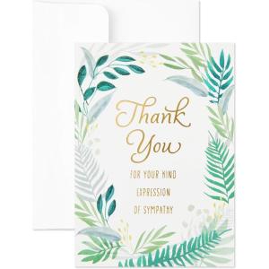 Hallmark Pack of 20 Thank You for Your Sympathy Cards, Gold Foil Greenery (Funeral Thank You Cards)