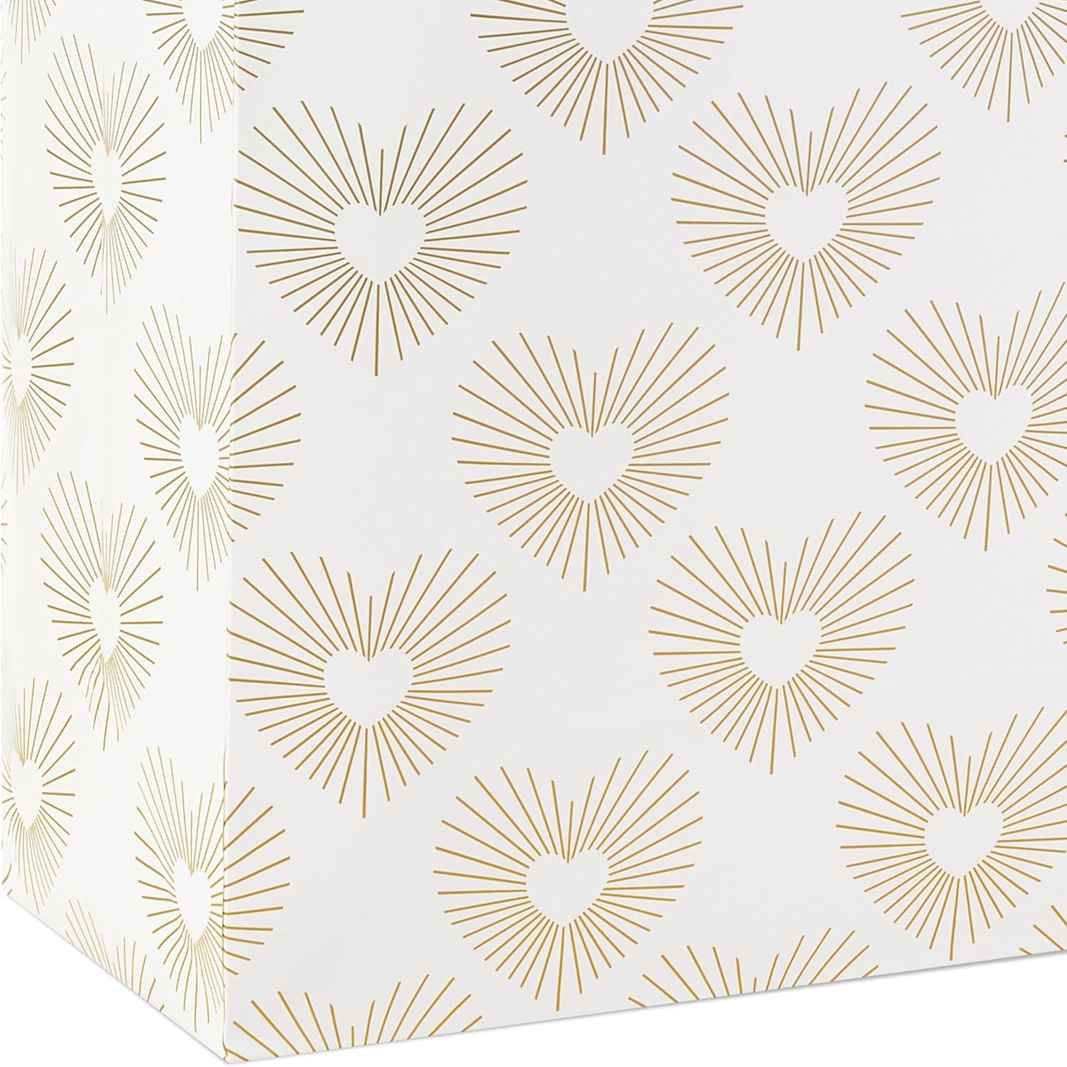 imageHallmark 13quot Large Heart Gift Bag with Wedding Card and Tissue Paper Best Wishes Gold and White Hearts for Weddings Bridal Showers EngagementsGold and White