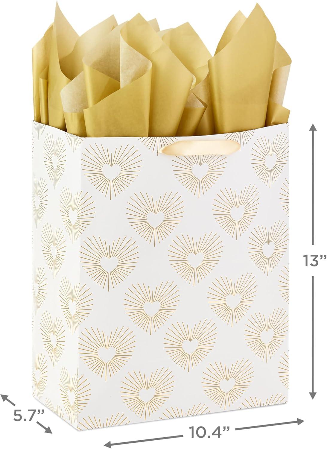 imageHallmark 13quot Large Heart Gift Bag with Wedding Card and Tissue Paper Best Wishes Gold and White Hearts for Weddings Bridal Showers EngagementsGold and White