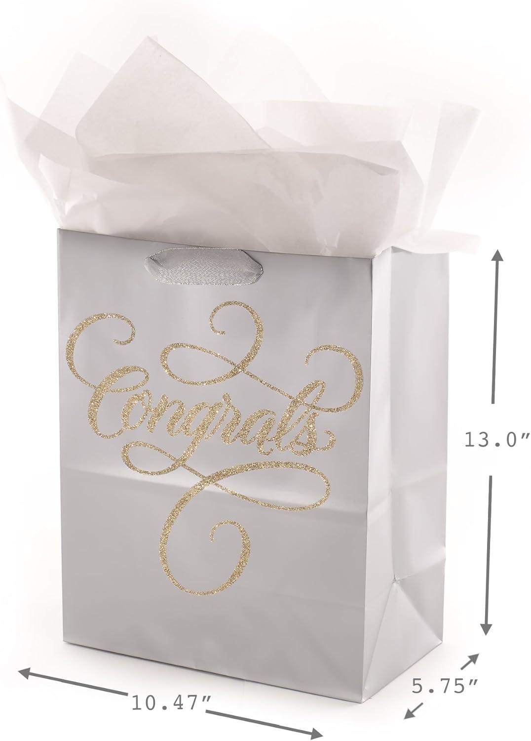 imageHallmark Large Wedding Gift Bags with Tissue Paper Glitter Pack of 3 silver gold white 5EGB6059