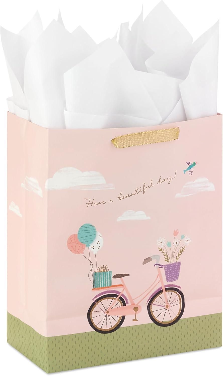 imageHallmark Signature Large Gift Bag with Tissue Paper for Valentines Day or Anniversary Tic Tac XOXOBicycle and Balloons