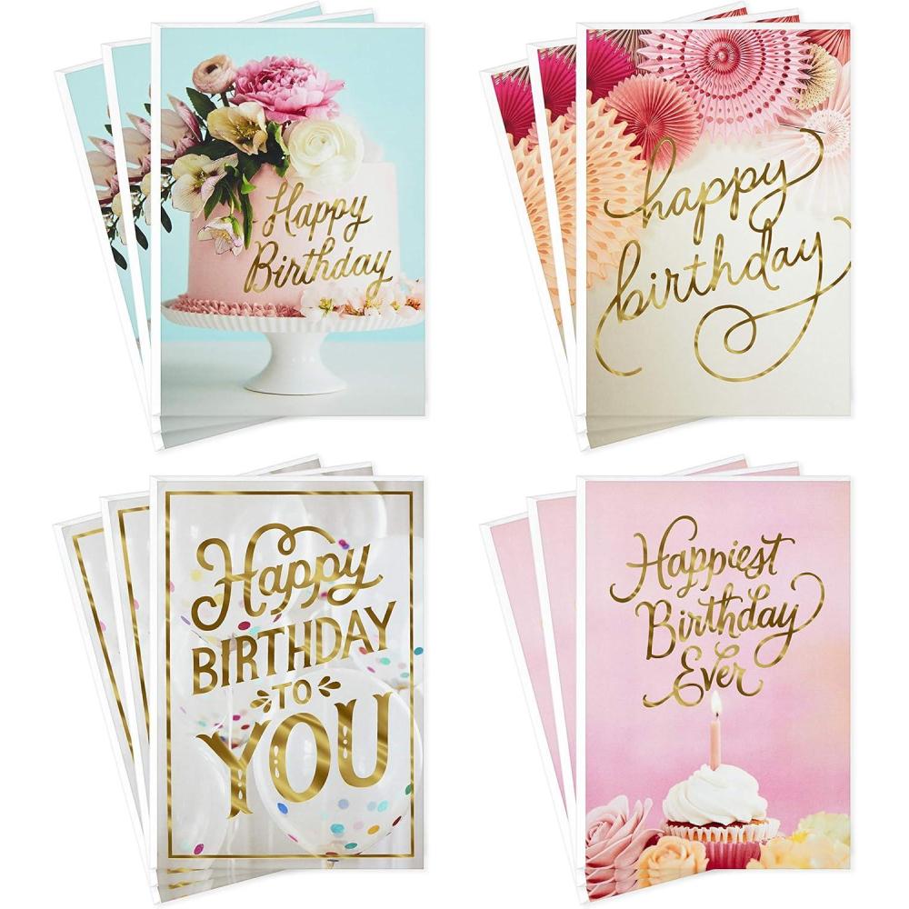 imageHallmark Birthday Cards Assortment Balloons Cake Flowers 12 Cards with EnvelopesBalloons Cake Flowers