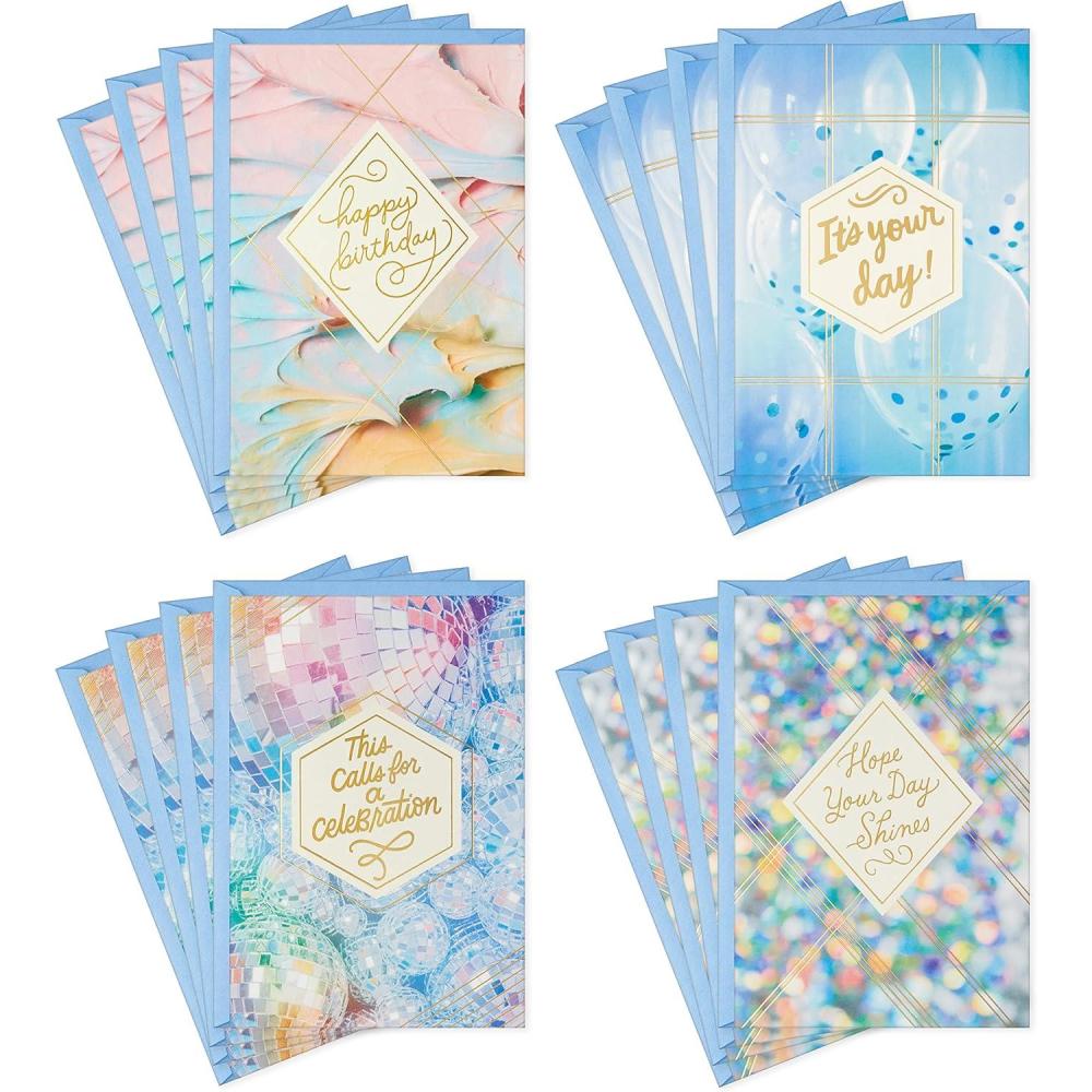 imageHallmark Birthday Cards Assortment Balloons Cake Flowers 12 Cards with EnvelopesDisco Party