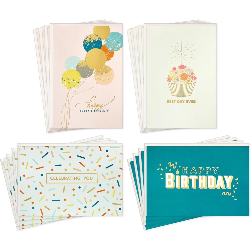 imageHallmark Birthday Cards Assortment Balloons Cake Flowers 12 Cards with EnvelopesMulticolor