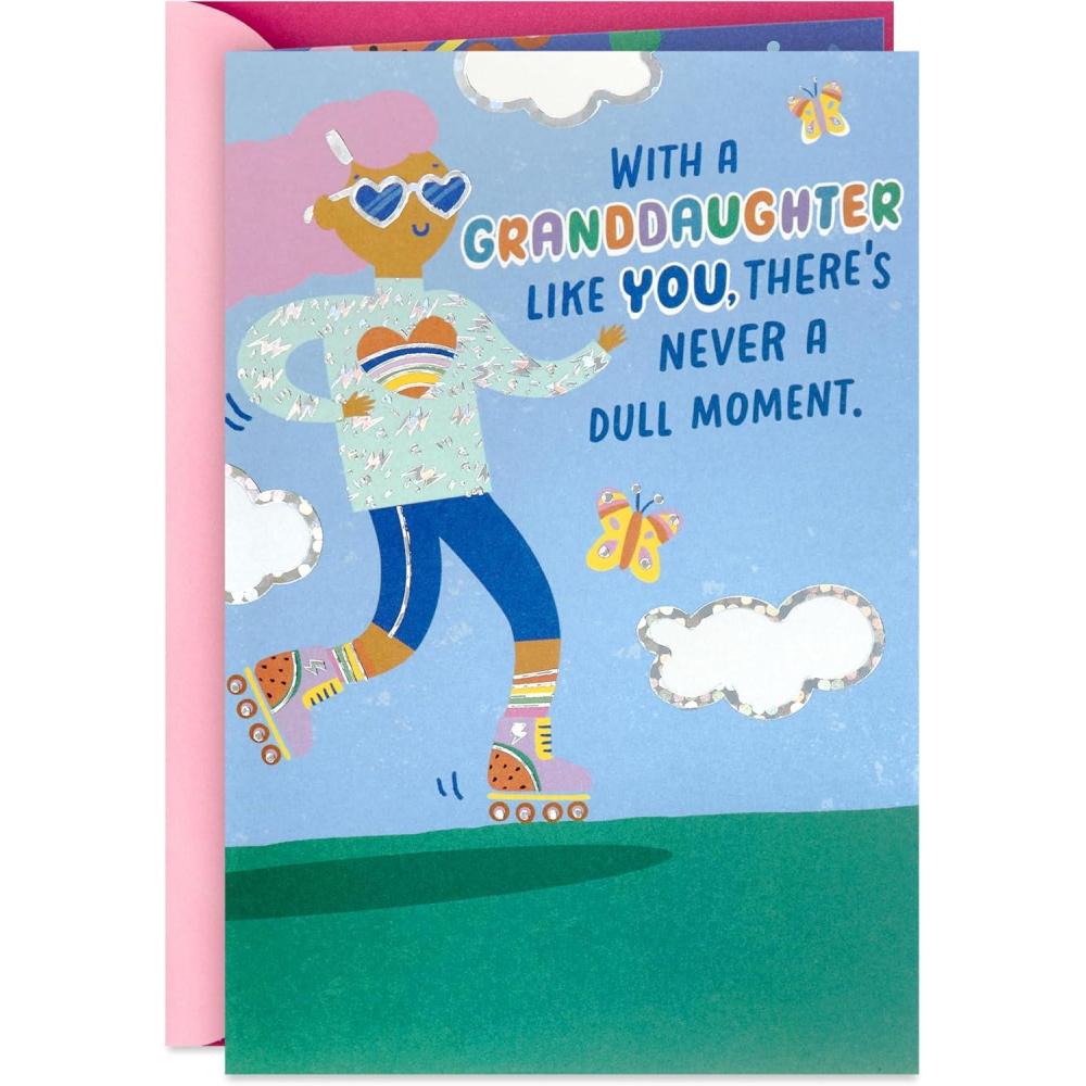 imageHallmark Birthday for Granddaughter Rollerblading and Rainbows from Grandma Grandpa or Grandparents