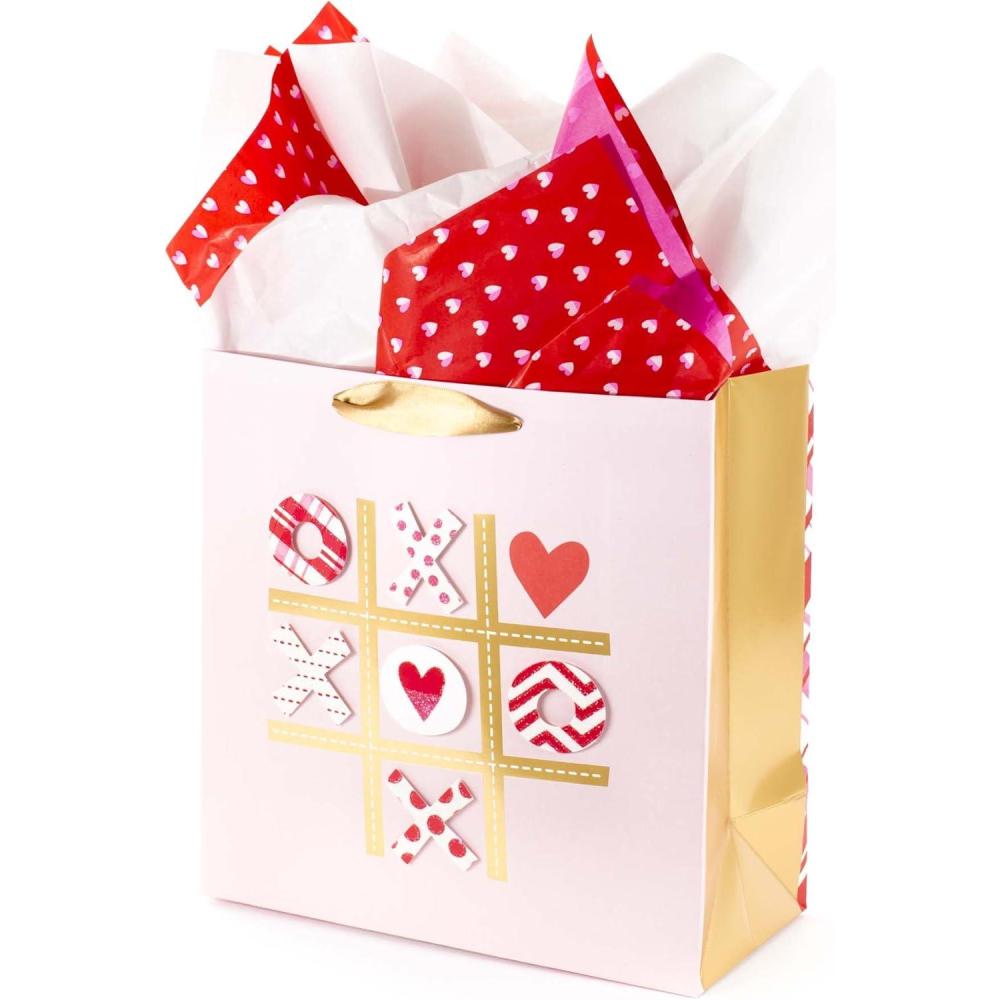 imageHallmark Signature Large Gift Bag with Tissue Paper for Valentines Day or Anniversary Tic Tac XOXOTic Tac XOXO