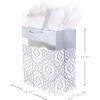 Hallmark 9″ Medium Silver Gift Bag (Scroll) with Tissue Paper for Valentines Day, Holidays, Weddings, Anniversary, Engagements and More(Large Silver Damask)