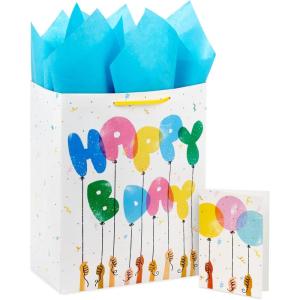 Hallmark 13″ Large Heart Gift Bag with Wedding Card and Tissue Paper (Best Wishes Gold and White, Hearts) for Weddings, Bridal Showers, Engagements(Happy Bday Balloons)