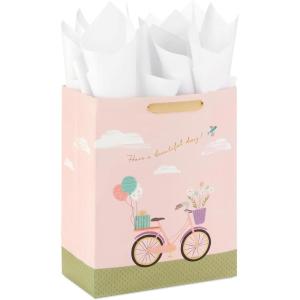 Hallmark Signature Large Gift Bag with Tissue Paper for Valentine’s Day or Anniversary (Tic Tac XOXO)(Bicycle and Balloons)