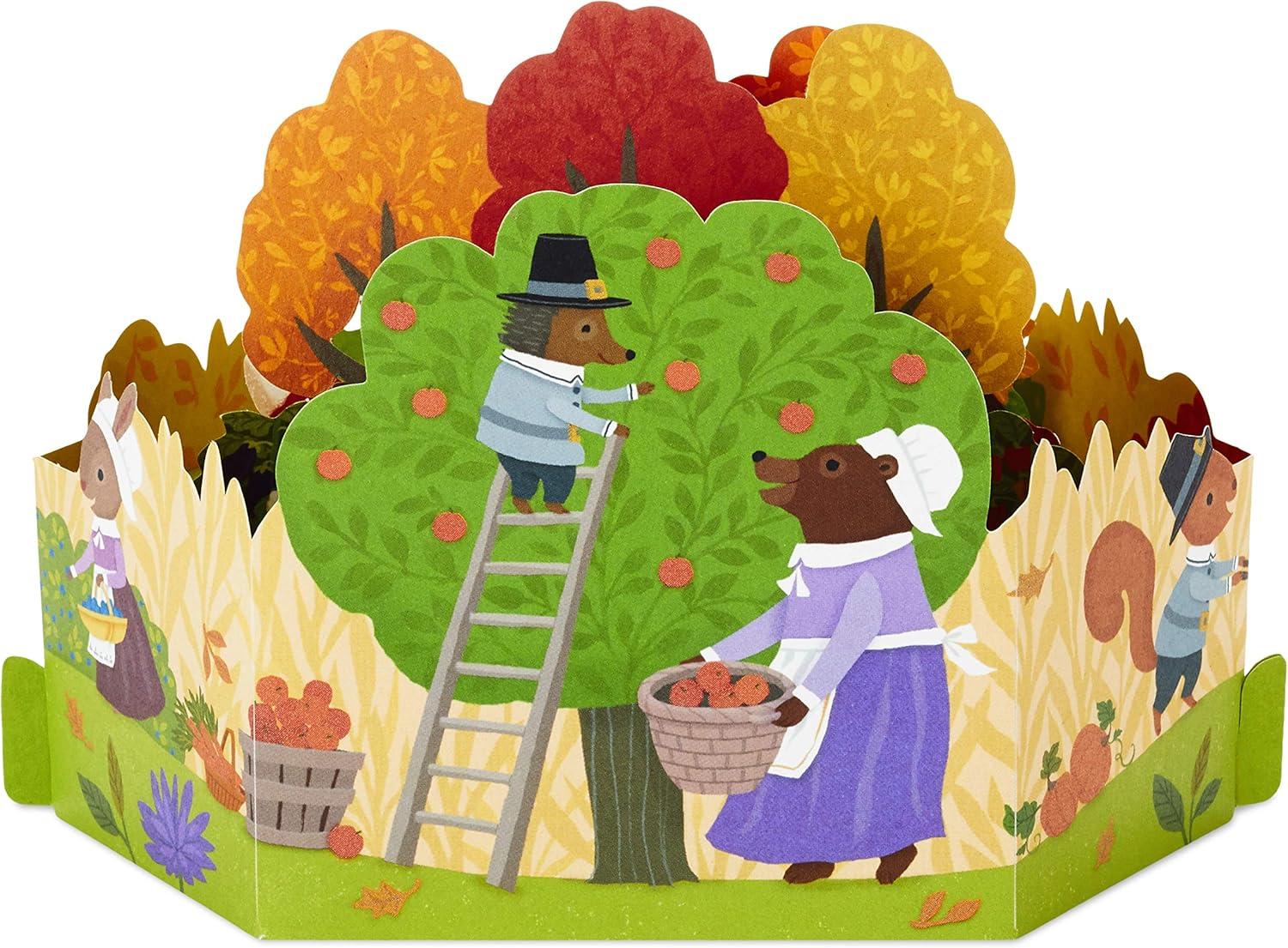 imageHallmark Paper Wonder Displayable Pop Up Thanksgiving Card Woodland FeastPop Up Woodland Animal Pilgrims
