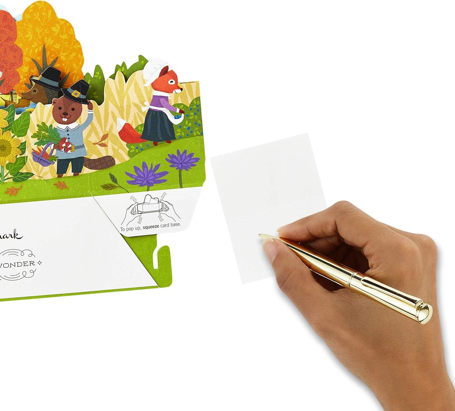 imageHallmark Paper Wonder Displayable Pop Up Thanksgiving Card Woodland FeastPop Up Woodland Animal Pilgrims