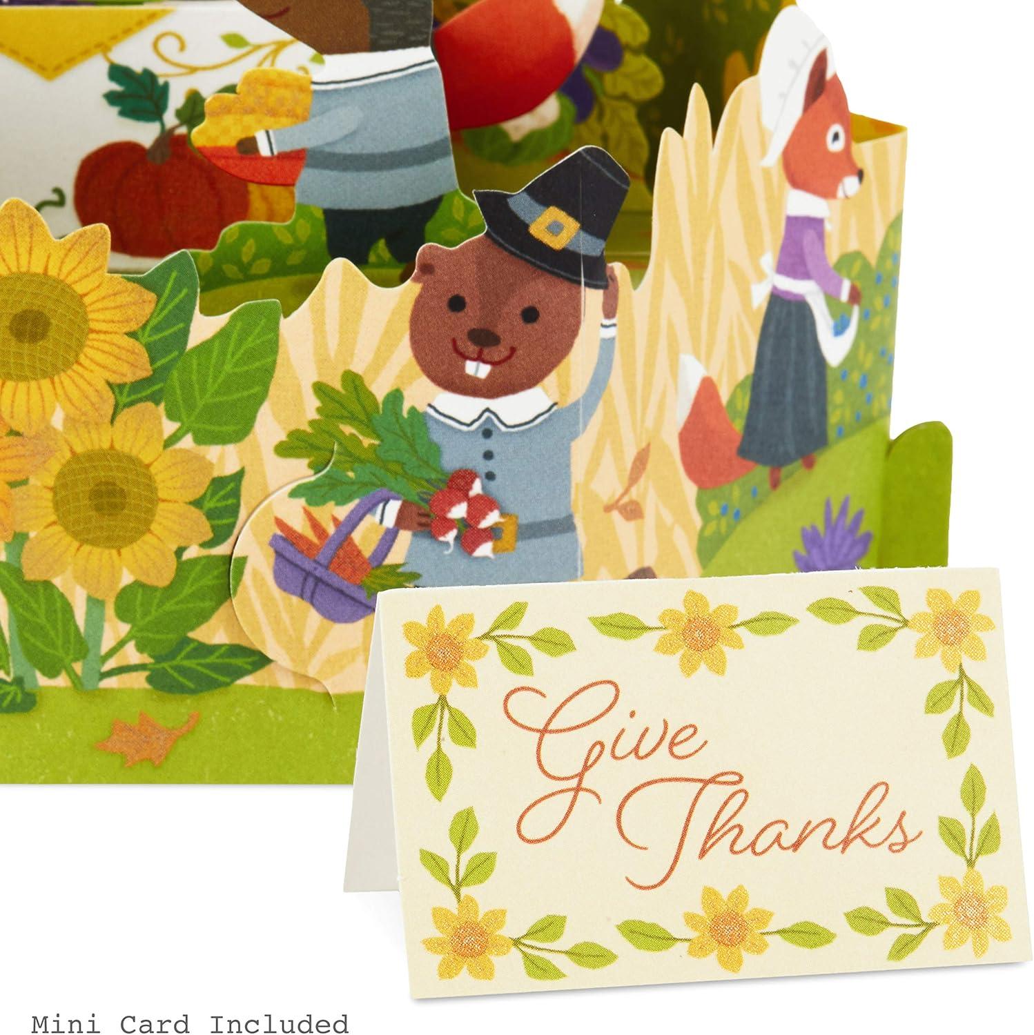 imageHallmark Paper Wonder Displayable Pop Up Thanksgiving Card Woodland FeastPop Up Woodland Animal Pilgrims