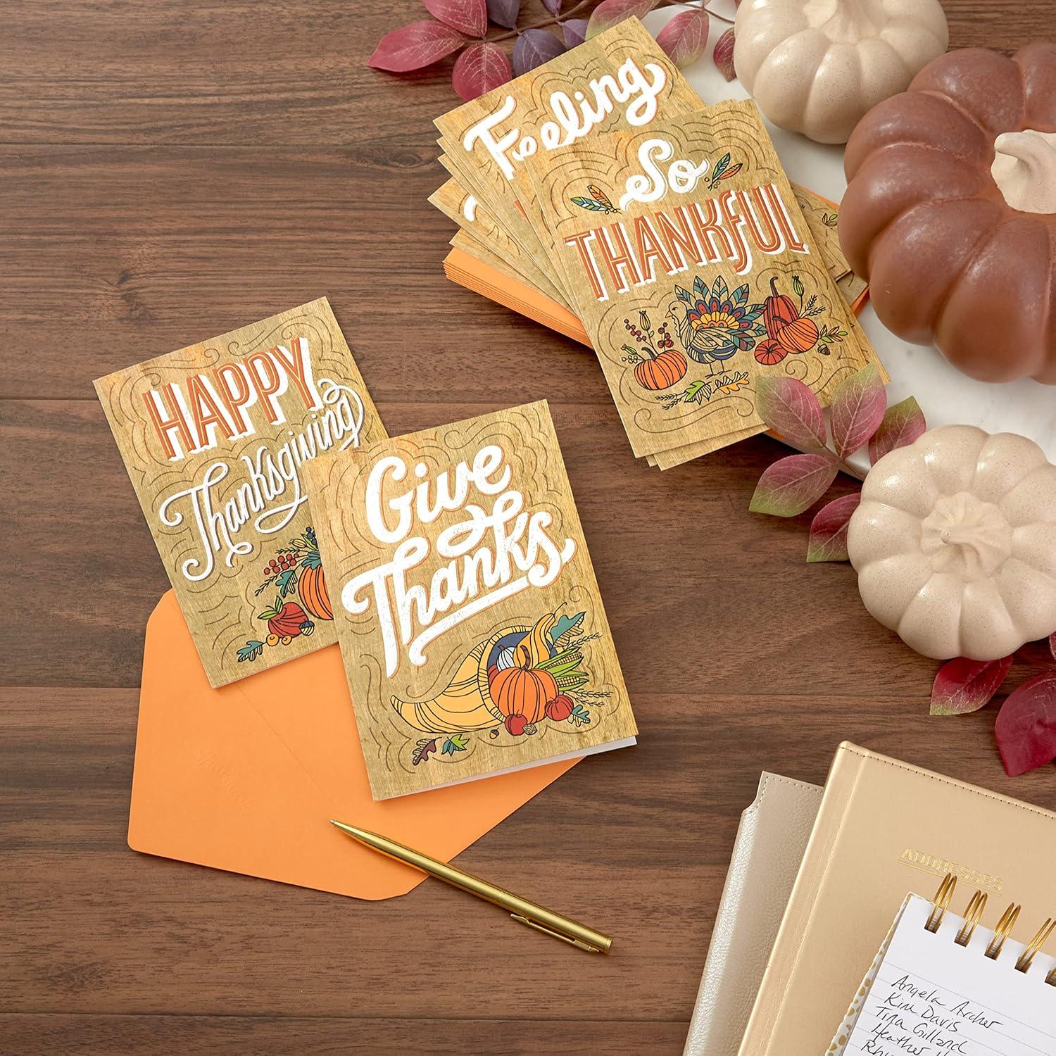 imageHallmark Thanksgiving Cards Assortment Rustic Thanks 16 Assorted Cards with EnvelopesWood Grain Cards 16 Pack