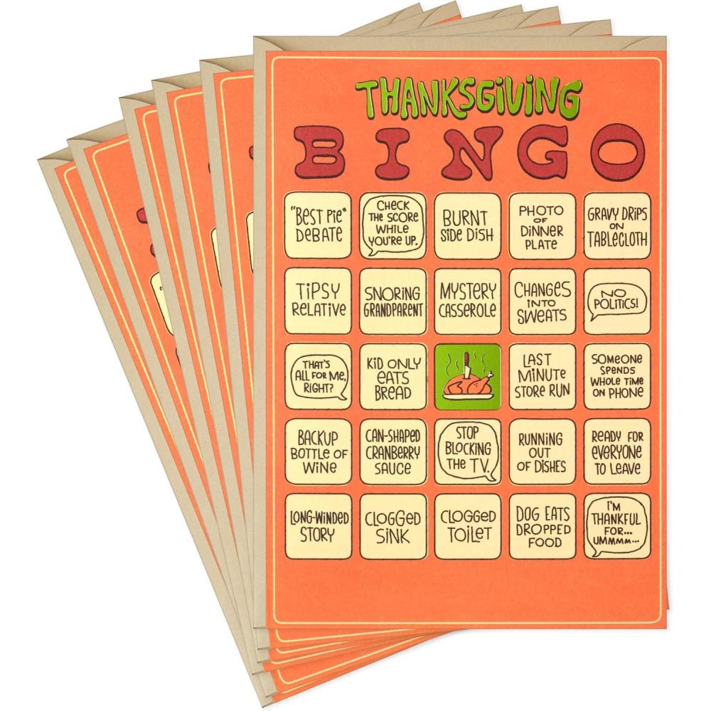 imageHallmark Shoebox Funny Thanksgiving Cards Thanksgiving Bingo 6 Cards with Envelopes