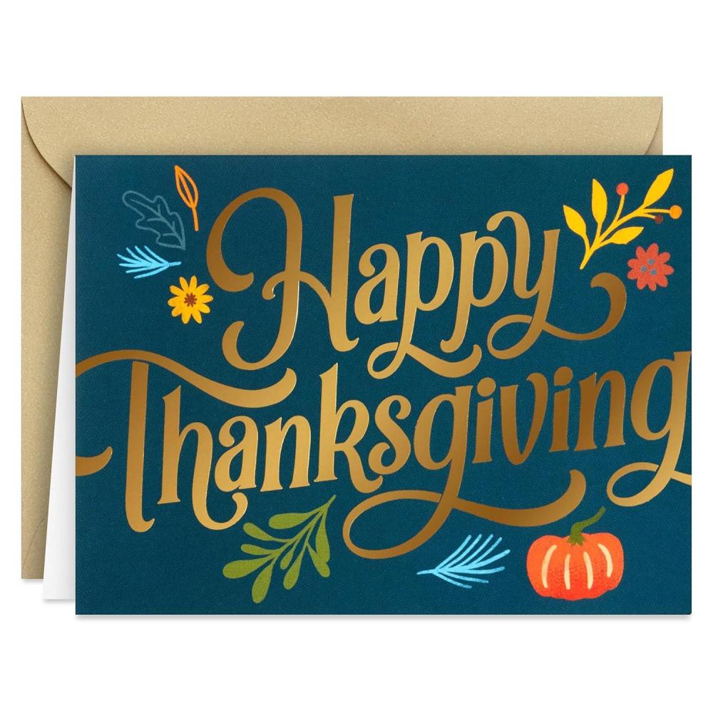 imageHallmark Thanksgiving Blank Note Cards 40 Cards with 40 Envelopes Green and Gold Pumpkins Leaves