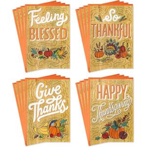 Hallmark Thanksgiving Cards Assortment, Rustic Thanks (16 Assorted Cards with Envelopes)(Wood Grain Cards  16 Pack)