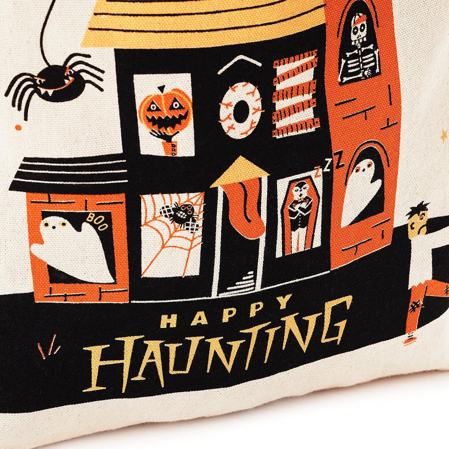 imageHallmark 13quot Large Halloween Tote Bag Haunted House Reusable Canvas Bag for Trick or Treating Grocery Shopping and MoreHaunted House