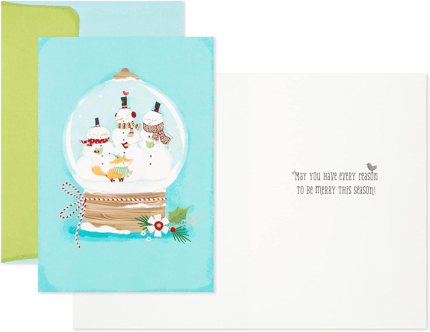 imageHallmark Boxed Christmas Cards Snowmen Snow Globe 16 Cards and 17 EnvelopesSnowmen Snow Globe Holiday Cards
