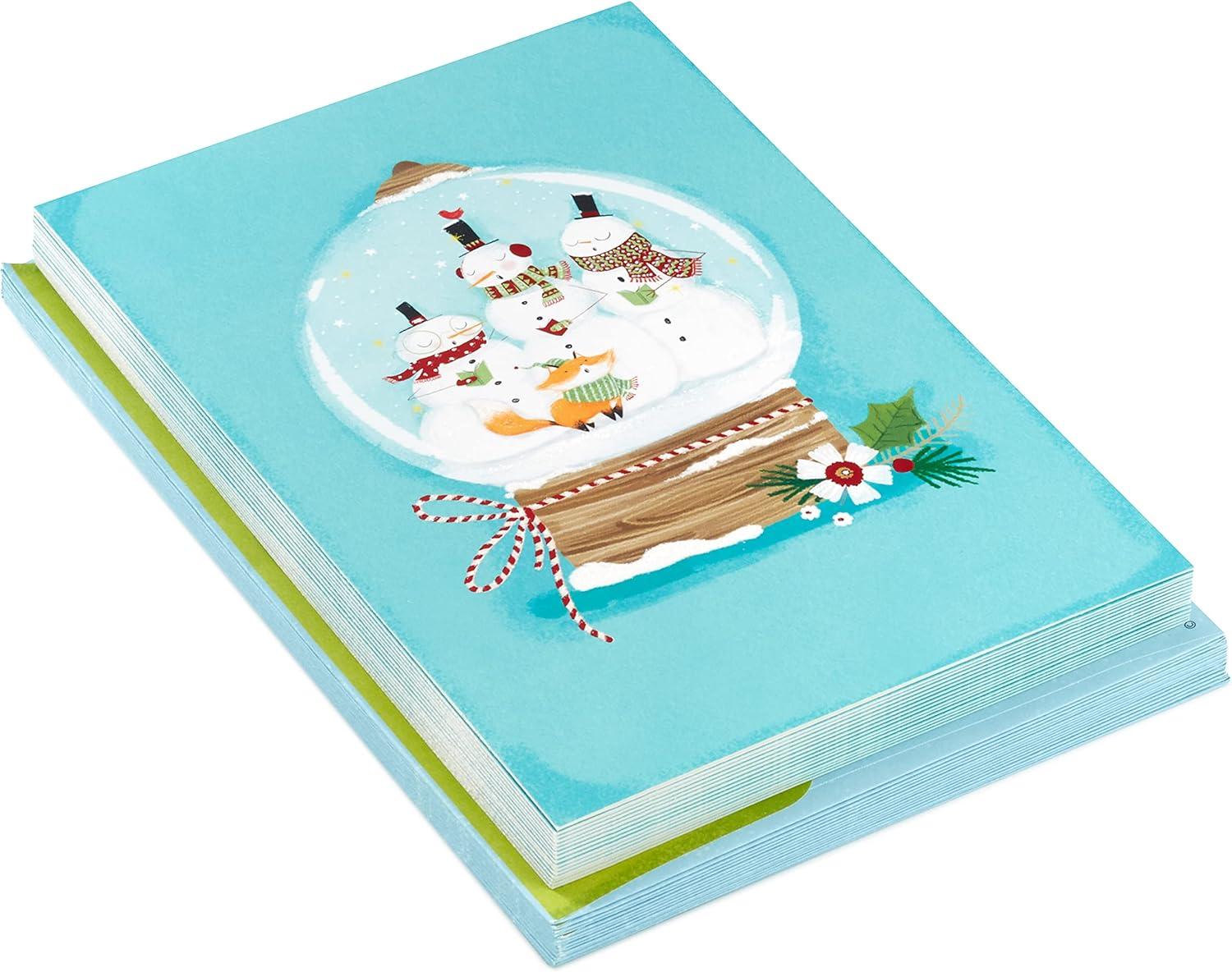 imageHallmark Boxed Christmas Cards Snowmen Snow Globe 16 Cards and 17 EnvelopesSnowmen Snow Globe Holiday Cards