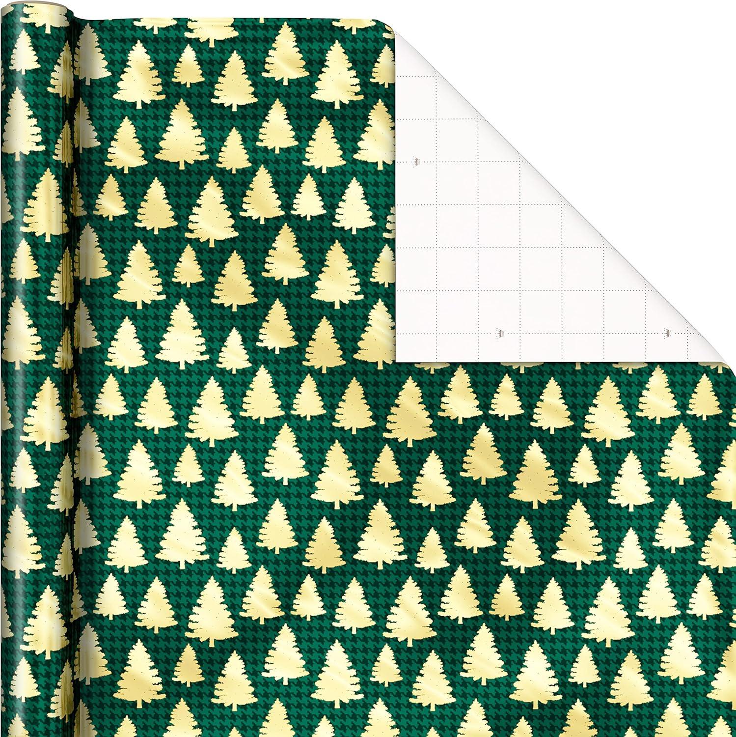 imageHallmark Foil Wrapping Paper with Cut Lines on Reverse 3 Rolls 60 Sq Ft Ttl Rose Gold Silver Trees Gold Snowflakes for Winter Weddings Graduations Valentines DayRed Green Gold