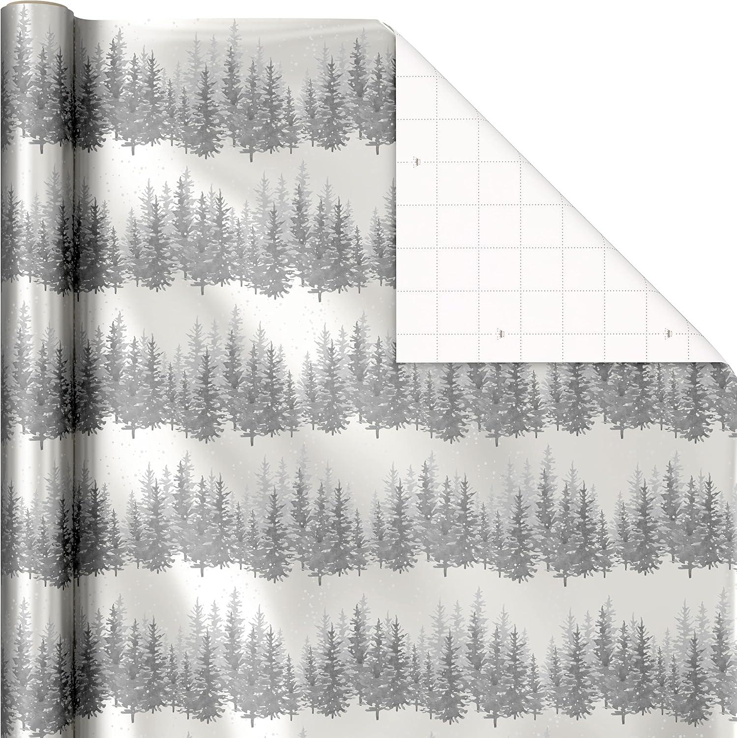 imageHallmark Foil Wrapping Paper with Cut Lines on Reverse 3 Rolls 60 Sq Ft Ttl Rose Gold Silver Trees Gold Snowflakes for Winter Weddings Graduations Valentines DayRose Gold Silver Gold