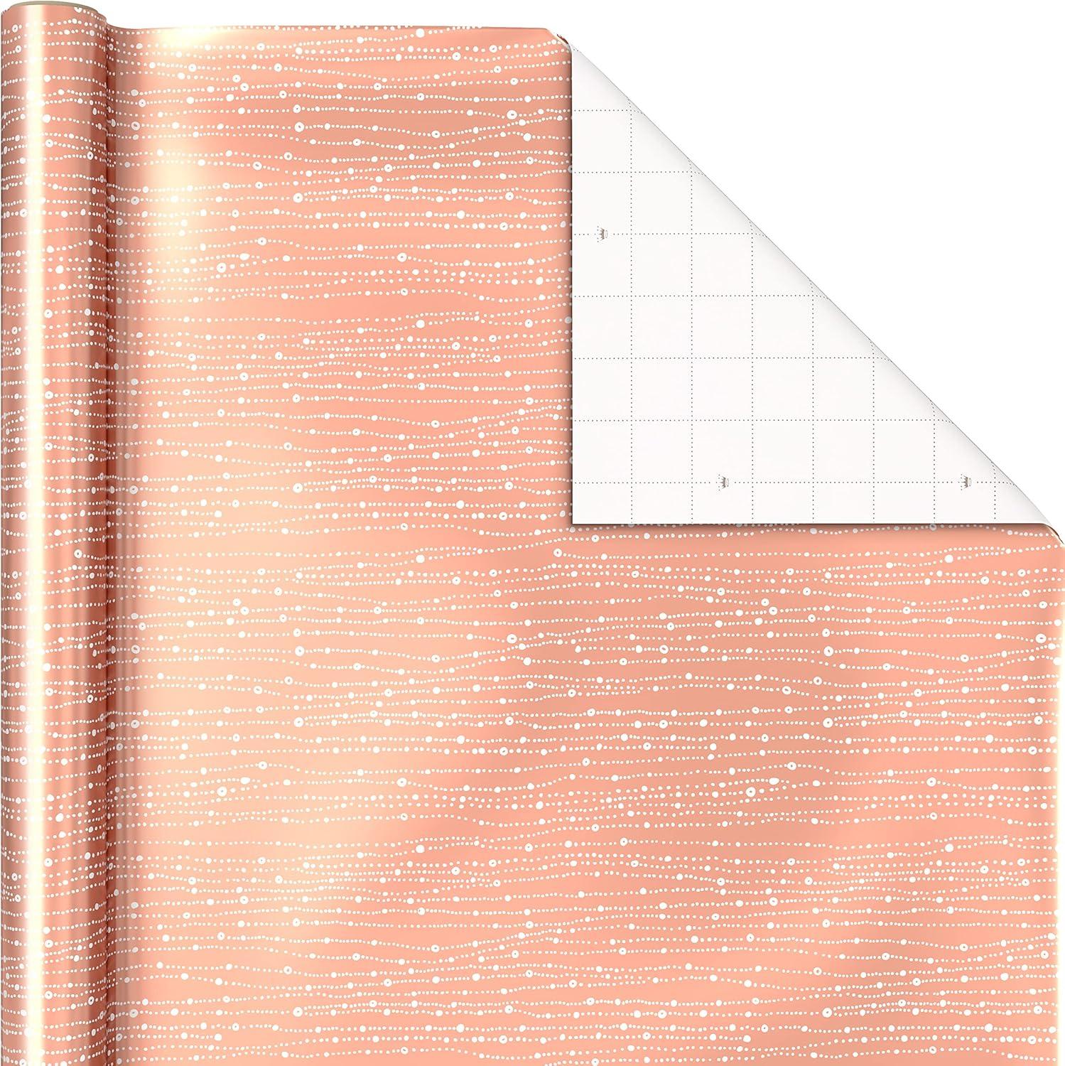 imageHallmark Foil Wrapping Paper with Cut Lines on Reverse 3 Rolls 60 Sq Ft Ttl Rose Gold Silver Trees Gold Snowflakes for Winter Weddings Graduations Valentines DayRose Gold Silver Gold
