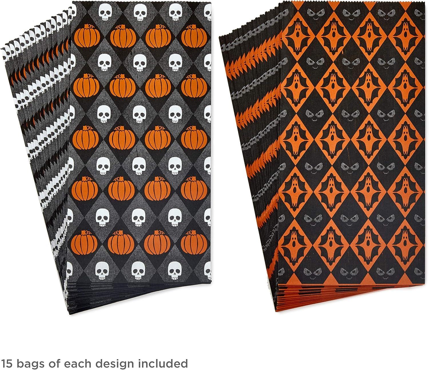 imageHallmark Halloween Party Favor and Wrapped Treat Bags 30 Ct Skulls and Pumpkins Ghosts and Eyes for Trick or Treating Class Parties Luminaries Crafts Da de los MuertosSkulls Pumpkins Ghosts 30 Count