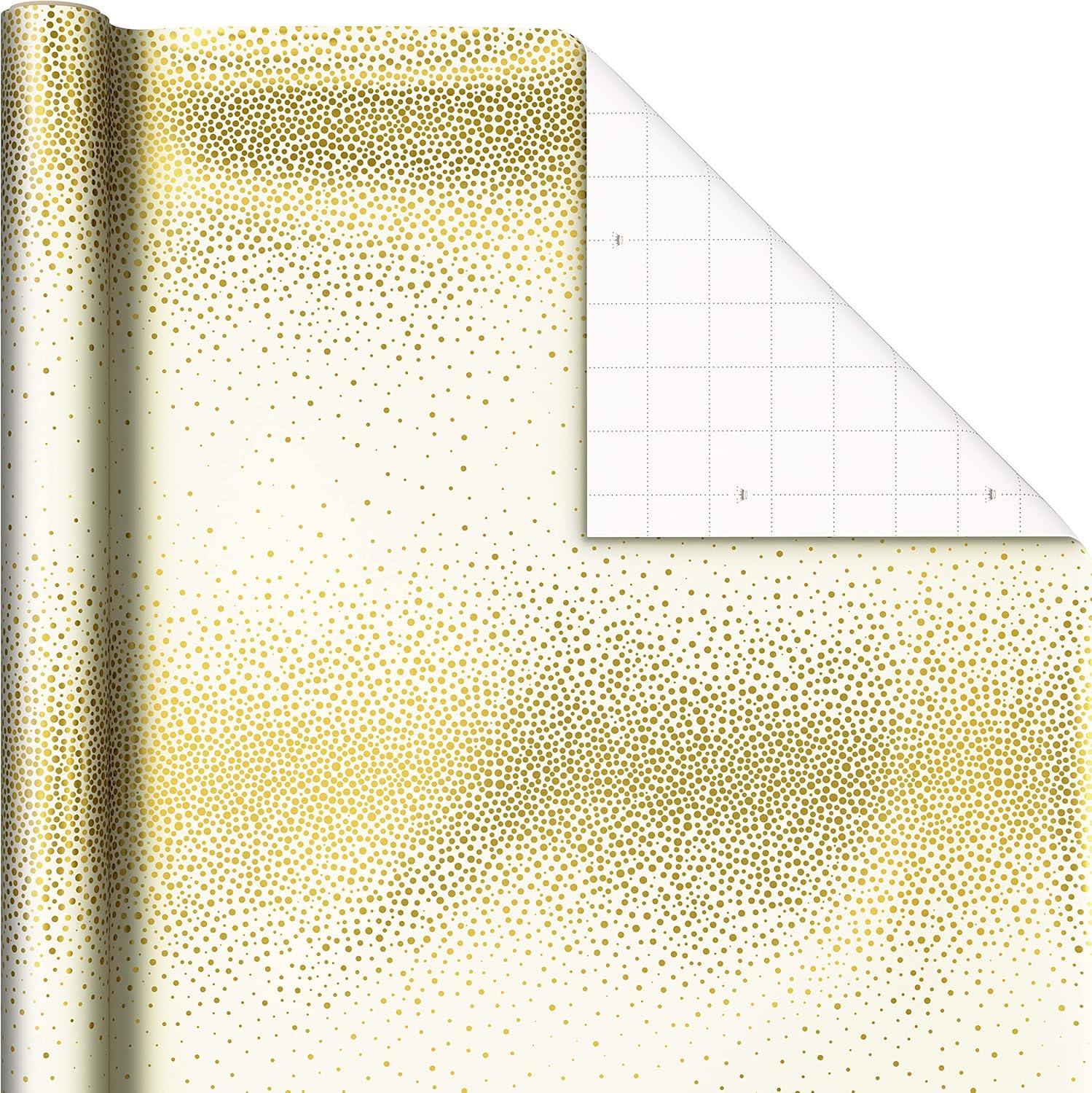 imageHallmark Holographic Holiday Wrapping Paper with Cut Lines on Reverse 3 Rolls 80 sq ft ttl Winter Glow Navy Blue Gold Holographic Snowflakes