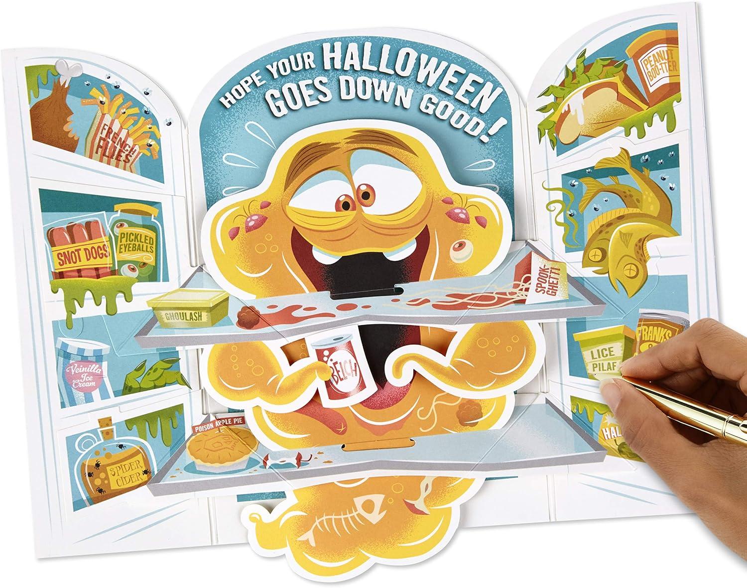 imageHallmark Musical Halloween Card for Kids Displayable Ghosts in CemeteryPop Up with Music Monster in Fridge