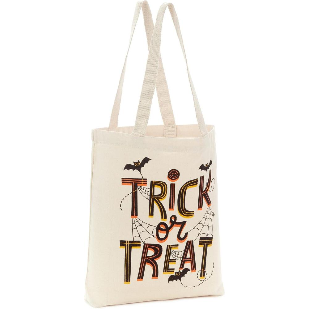 imageHallmark 13quot Large Halloween Tote Bag Haunted House Reusable Canvas Bag for Trick or Treating Grocery Shopping and MoreTrick Or Treat