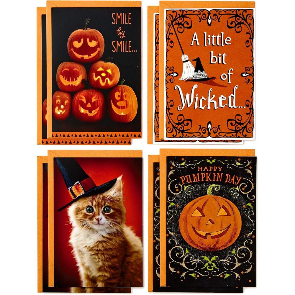 imageHallmark Halloween Cards Assortment Wicked Cat and Pumpkins 8 Cards with EnvelopesWicked Cat and Pumpkins