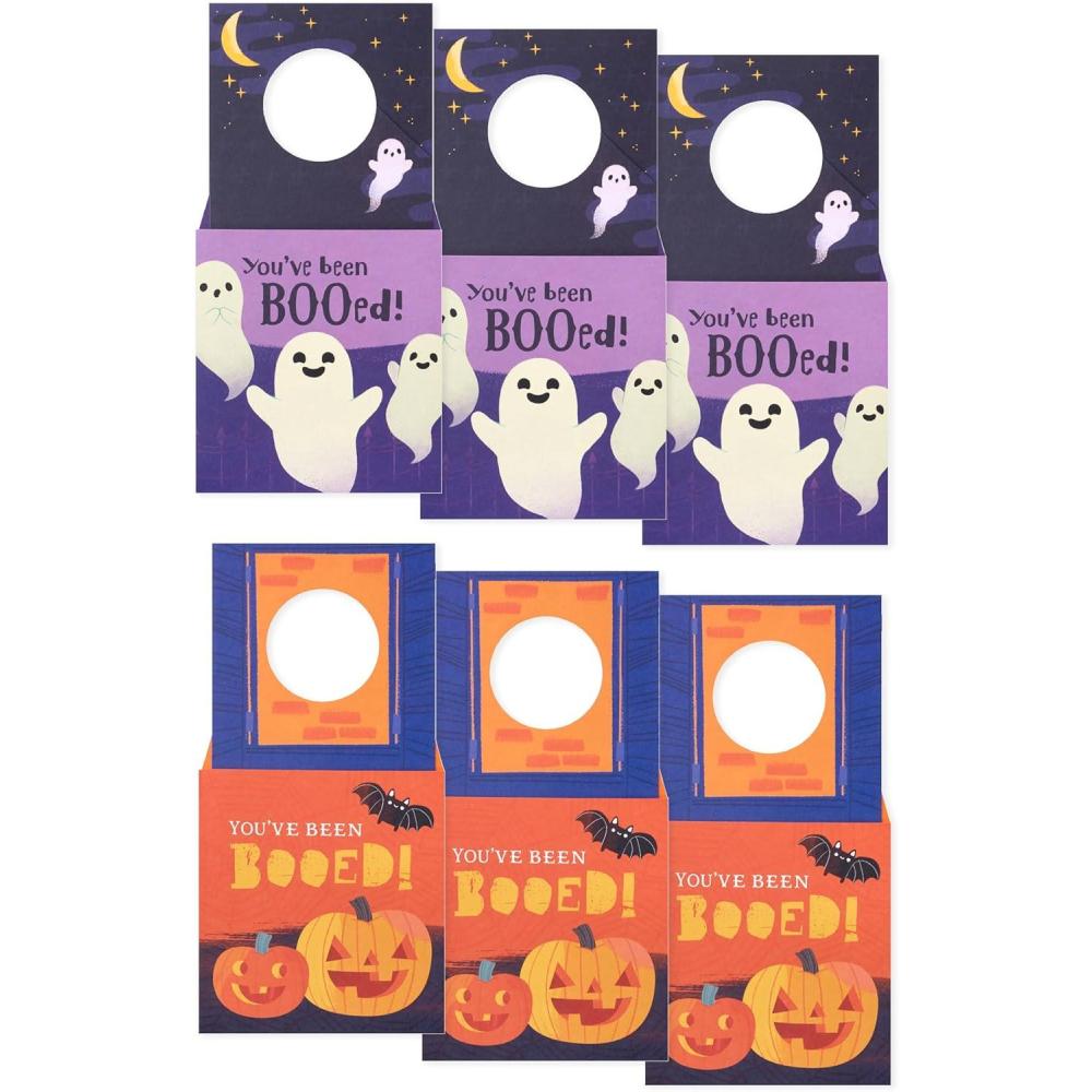 imageHallmark Halloween Door Hangers 6 Hanging Card Pockets 2 Designs Youve Been Booed Purple Ghosts Orange Pumpkins