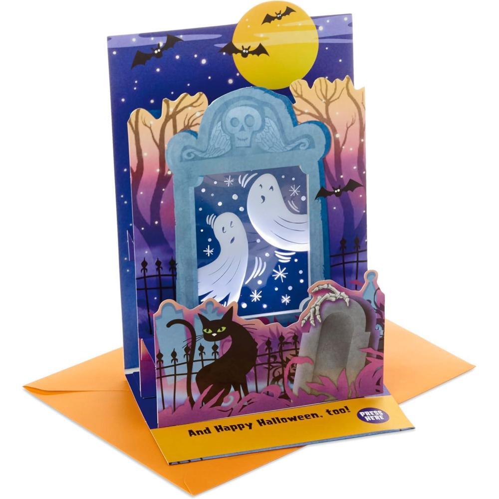 imageHallmark Musical Halloween Card for Kids Displayable Ghosts in CemeteryPop Up with Music Ghosts in Cemetery