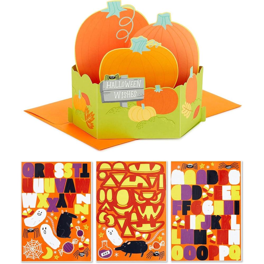 imageHallmark Paper Wonder Halloween Pop Up Card with Music and Motion Flying WitchDIY Pop Up with Sticker Sheers  Pumpkin Patch