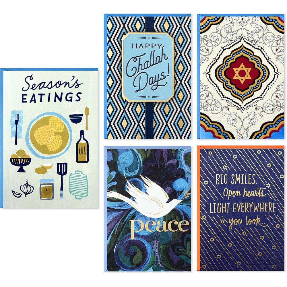 imageHallmark Tree of Life Hanukkah Cards Assortment Happy Challah Days 5 Cards with Envelopes