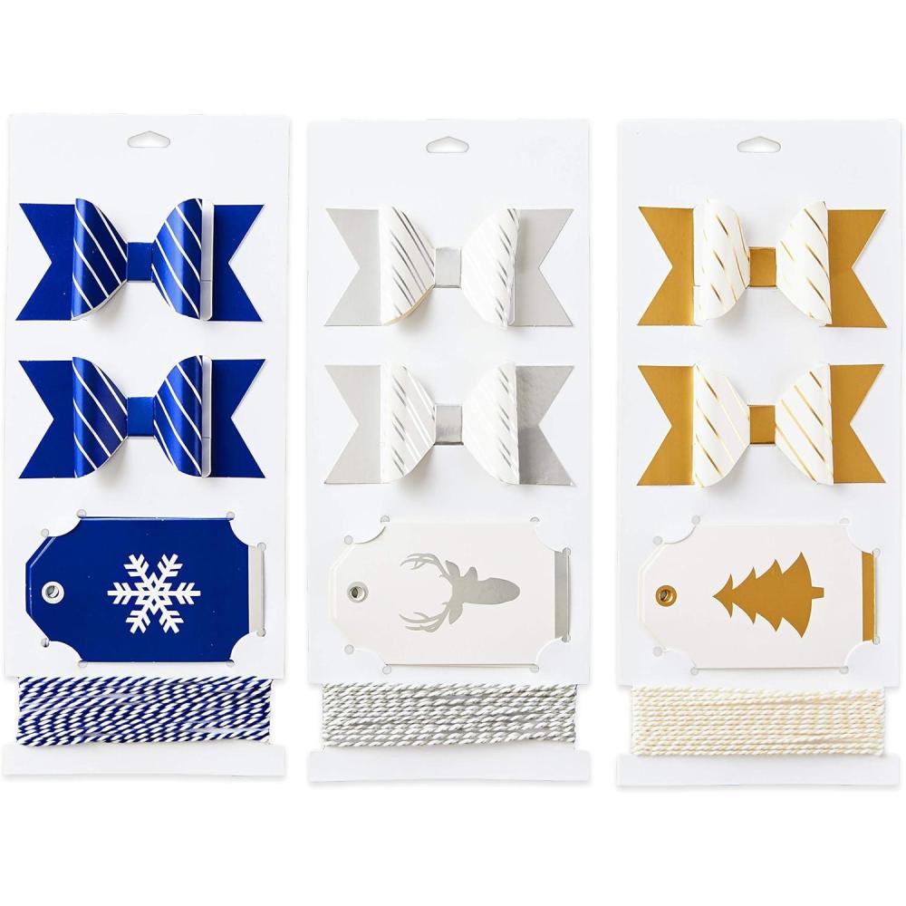 imageHallmark Wrap Accessory Kit Gold Silver Blue 6 12 9 Yards of Twine Gift Bows and Tags AssortedGold Silver and Blue