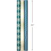 Hallmark Holographic Holiday Wrapping Paper with Cut Lines on Reverse (3 Rolls: 80 sq. ft. ttl) Winter Glow: Navy Blue, Gold, Holographic Snowflakes
