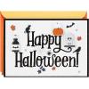 Hallmark Black and White Happy Halloween Card (Spell of Fun) Skull, Pumpkins, Bats, Spider Webs, Leaves