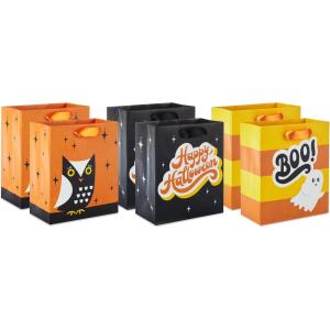 Hallmark 6″ Small Halloween Gift Bags (6 Bags, 3 Designs: Owl, Ghost, Happy Halloween) for Kids, Boo Bags, Classroom Parties, Teacher Gifts(Small Gift Bags)