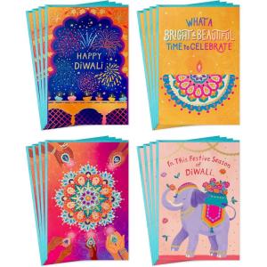 Hallmark Golden Thread Diwali Card Assortment (16 Cards with Envelopes)
