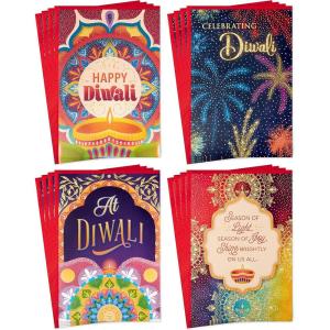 Hallmark Golden Thread Diwali Card Assortment, Happy Diwali (16 Cards with Envelopes)