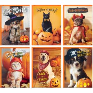 Hallmark Halloween Cards Assortment, Pet Puns (48 Cards with Envelopes)(Halloween Punny Pets Card Assortment)