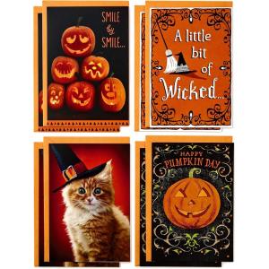 Hallmark Halloween Cards Assortment, Wicked Cat and Pumpkins (8 Cards with Envelopes)(Wicked Cat and Pumpkins)