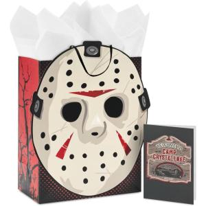 Hallmark Halloween Friday the 13th Gift Bag with Tissue Paper and Greeting Card (Jason Mask, Welcome to Camp Crystal Lake)