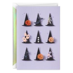 Hallmark Signature Halloween Card (Witch’s Hats with Flowers, Ghosts and Spiders)