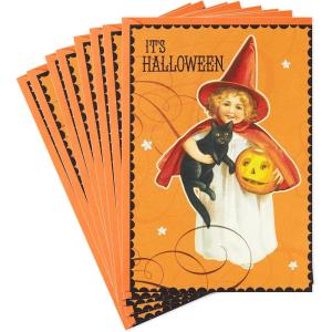 Hallmark Vintage Halloween Cards (8 Cards with Envelopes) Cute Witch with Black Cat and Jack-o-Lantern(Cute Vintage Witch)